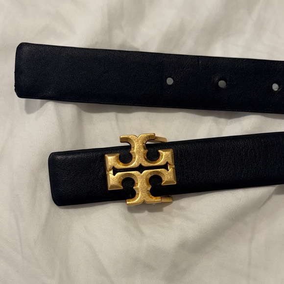 Tory Burch Accessories - Tory Burch Black Leather Belt with Gold Double-T Emblem